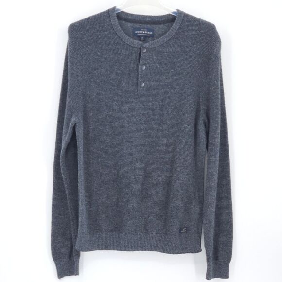 Lucky Brand Colorado Cross Stitch Henley Sweater Mens Size Medium Thermal Winter - Picture 1 of 8